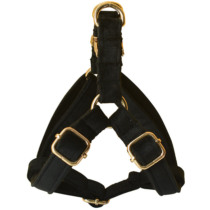 Black Flannel Gold Buckle Dog Harness