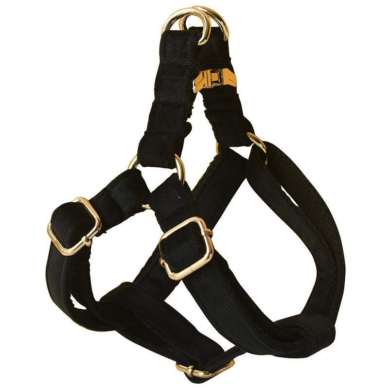 Black Flannel Gold Buckle Dog Harness